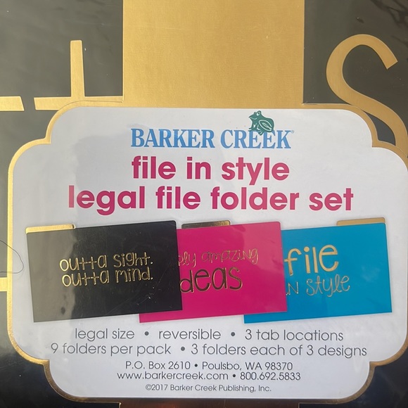Barker Creek File Folders, Legal Size, File In Style, Pack Of 9 - Picture 1 of 5